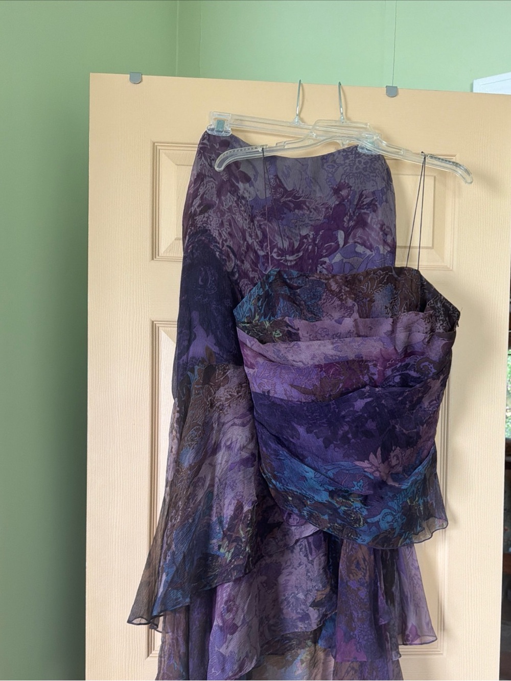 Vintage Albert Nipon Purple and Blue Layered Silk Skirt sz 8 top sz 10 set